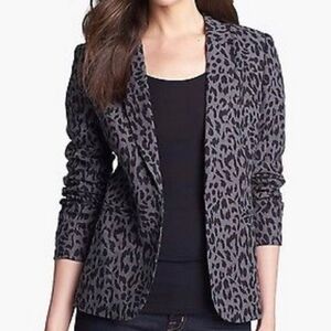 Joie Mehira Grey and Black Animal-Print Linen Blazer - size 6